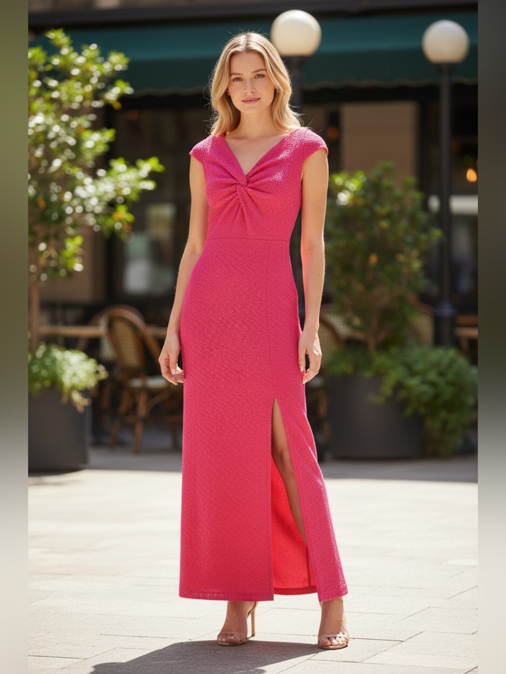 St. John New Evening Soft Boucle V Neck Gown In Pink Size 4 $1,895.00
